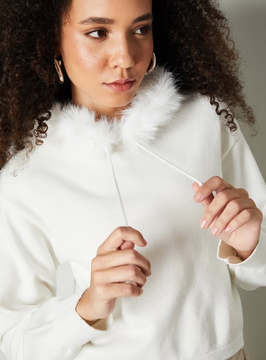 Women Fur Trim Hooded Sweater