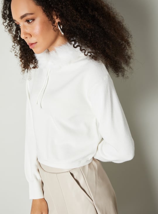 Women Fur Trim Hooded Sweater