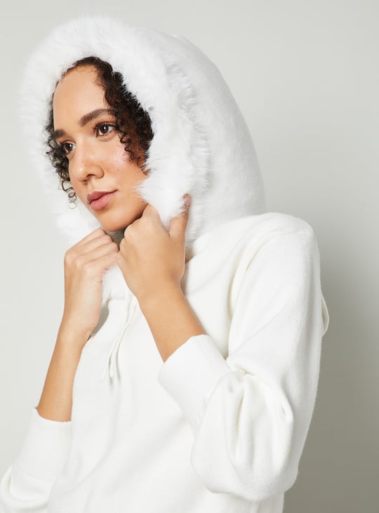 Women Fur Trim Hooded Sweater
