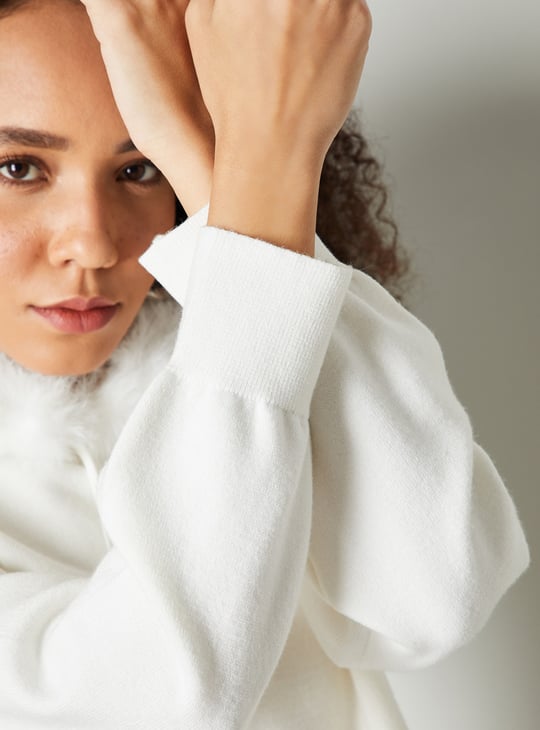 Women Fur Trim Hooded Sweater