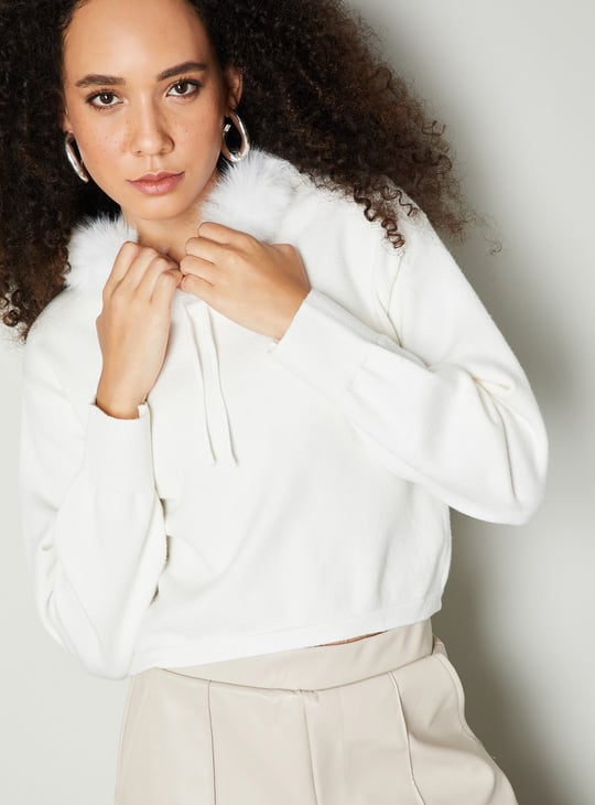 Women Fur Trim Hooded Sweater