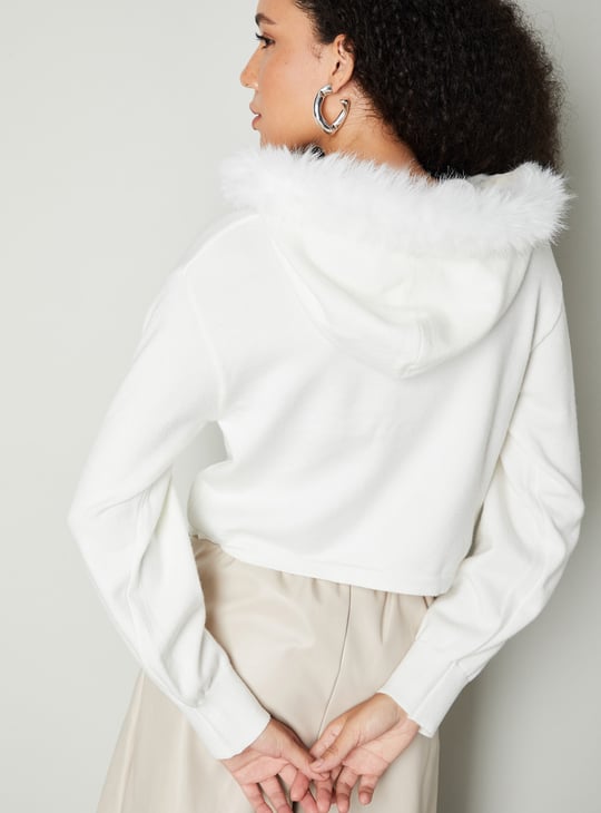Women Fur Trim Hooded Sweater