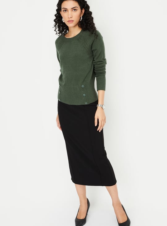 Women Knit Sweater with Button Details | Green | Sweaters