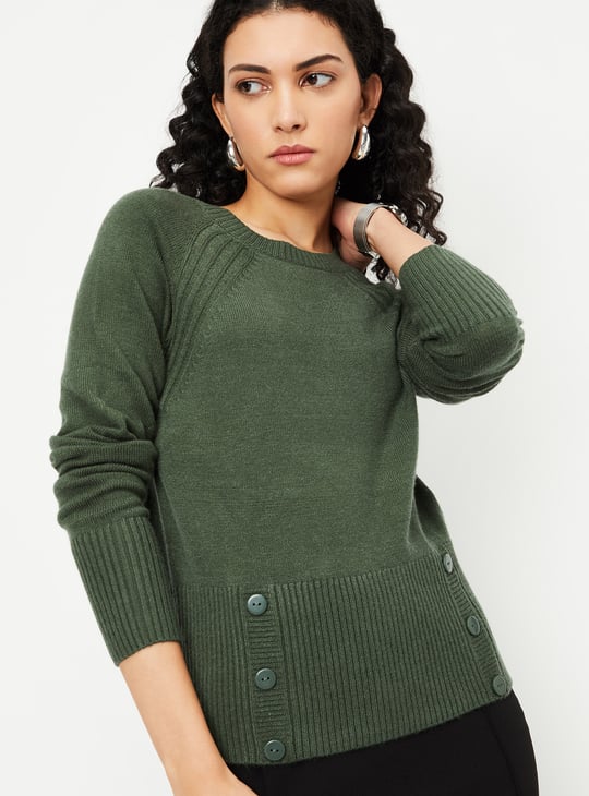 Women Knit Sweater with Button Details | Green | Sweaters