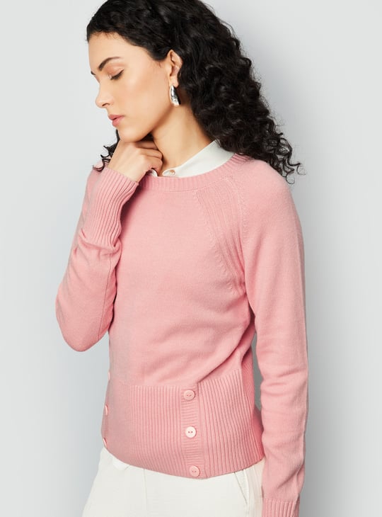 Women Knit Sweater with Button Details