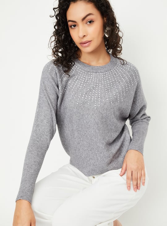 Women Embellished Knitted Sweater