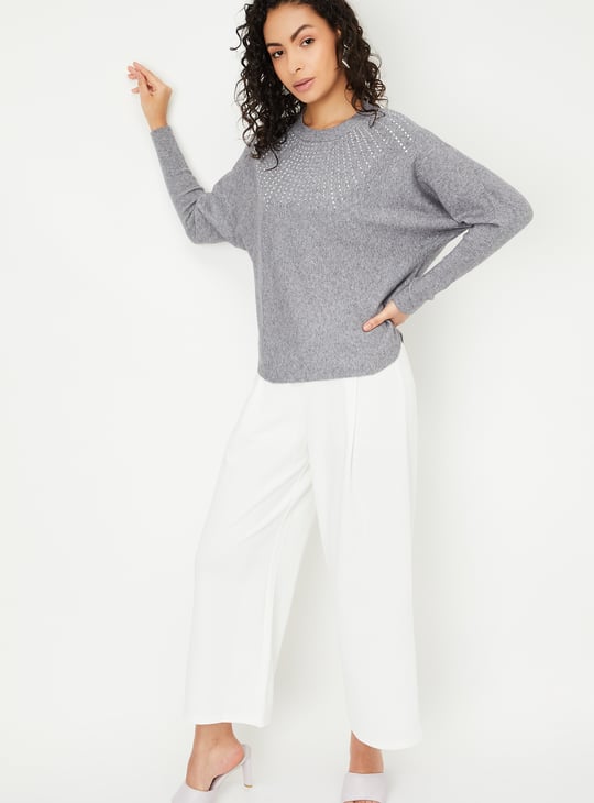 Women Embellished Knitted Sweater