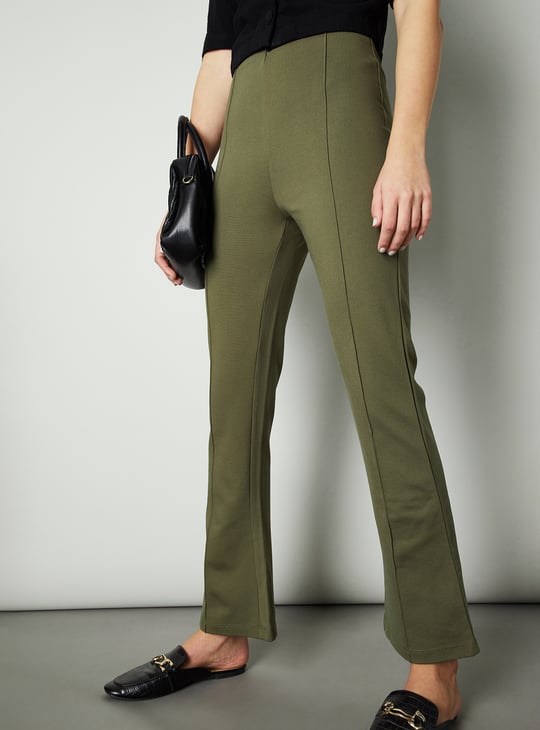 Women Solid Pintuck Trousers | Green | Solid