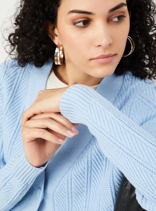 Women Knitted Cardigan | Blue | Textured