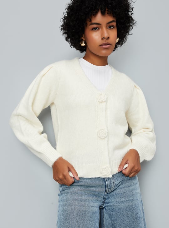 Women Floral Knit Cardigan