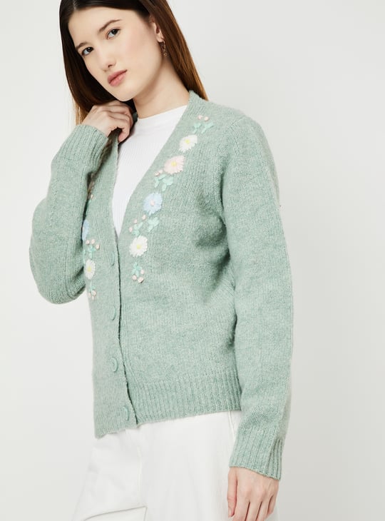 Women Floral Embroidered Knit Cardigan