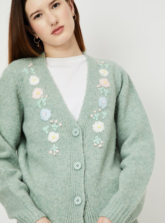 Women Floral Embroidered Knit Cardigan
