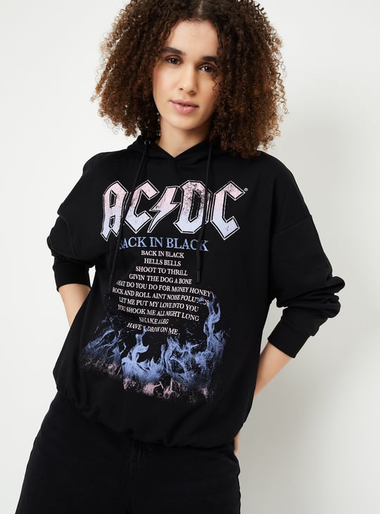 Women AC/DC Print Hooded Sweatshirt