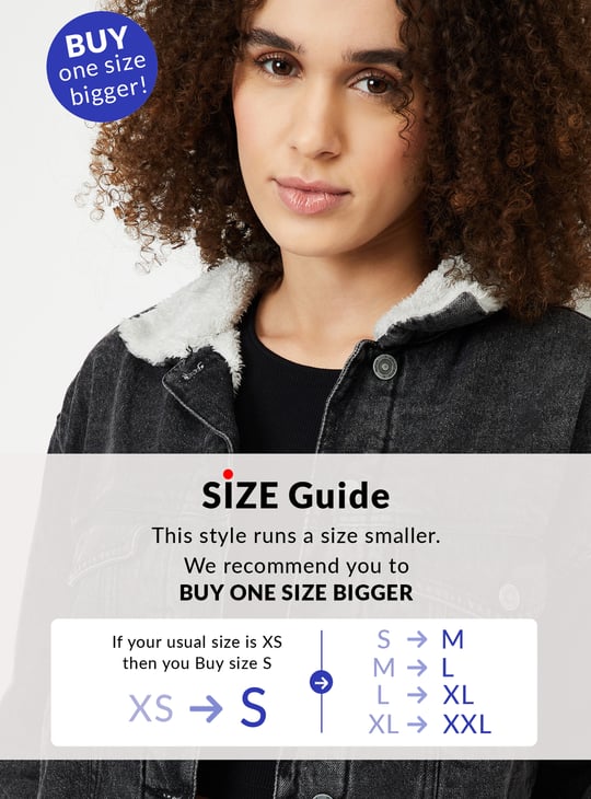 Women Washed Denim Jacket with Sherpa Collar