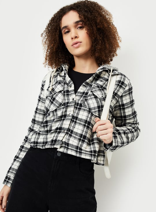 Women Checked Hooded Jacket