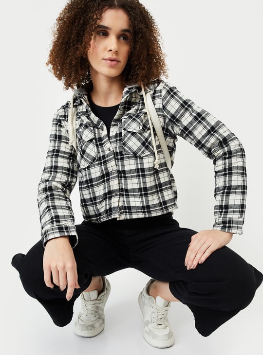 Women Checked Hooded Jacket
