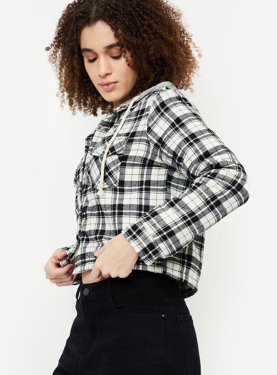 Women Checked Hooded Jacket