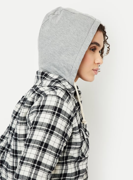 Women Checked Hooded Jacket