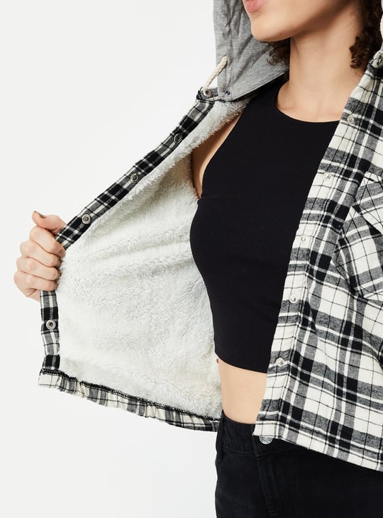 Women Checked Hooded Jacket