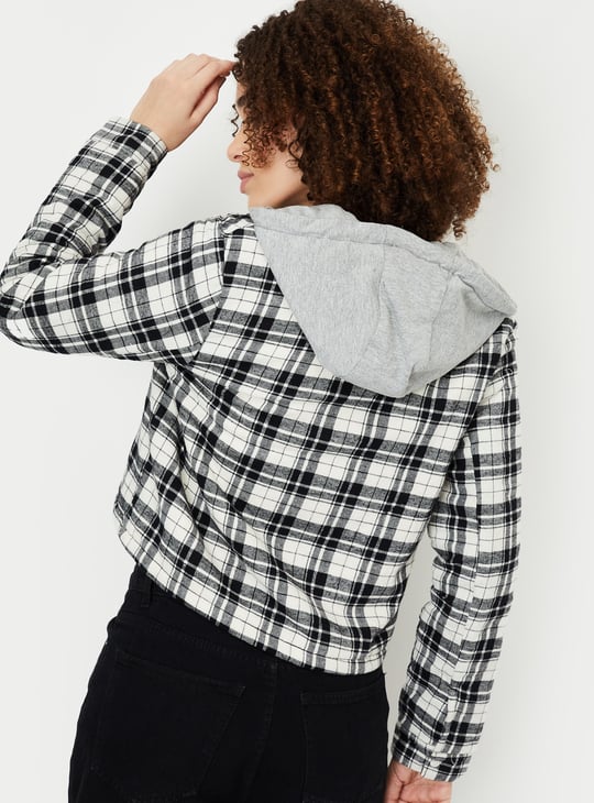 Women Checked Hooded Jacket