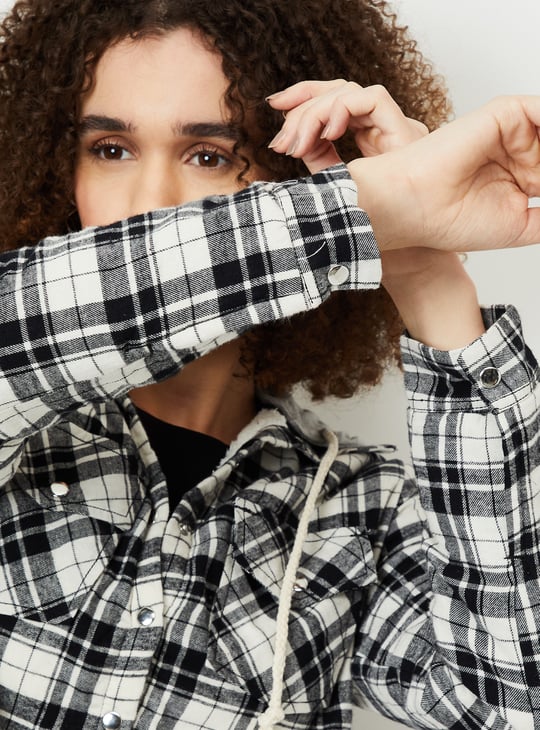 Women Checked Hooded Jacket