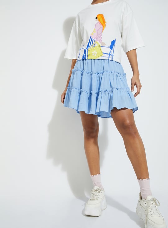 ALAYA F x URB_N Women Solid Tiered Skirt