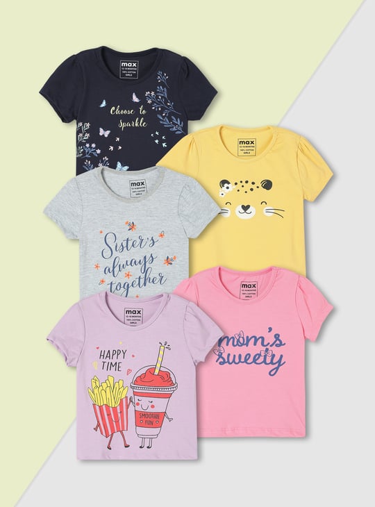 Girls Graphic Printed T-shirt - Pack of 5