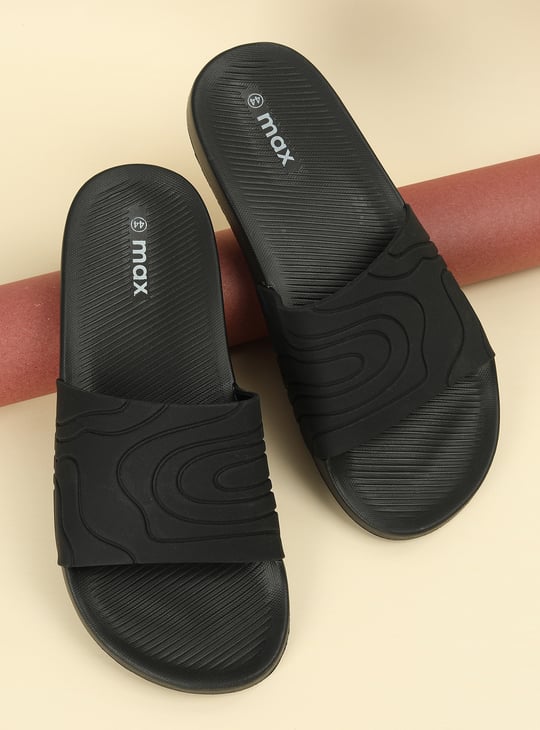 Men Textured Open-Toe Sliders