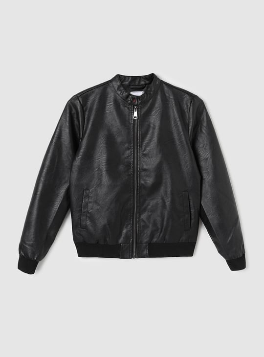 Boys Solid Biker Jacket