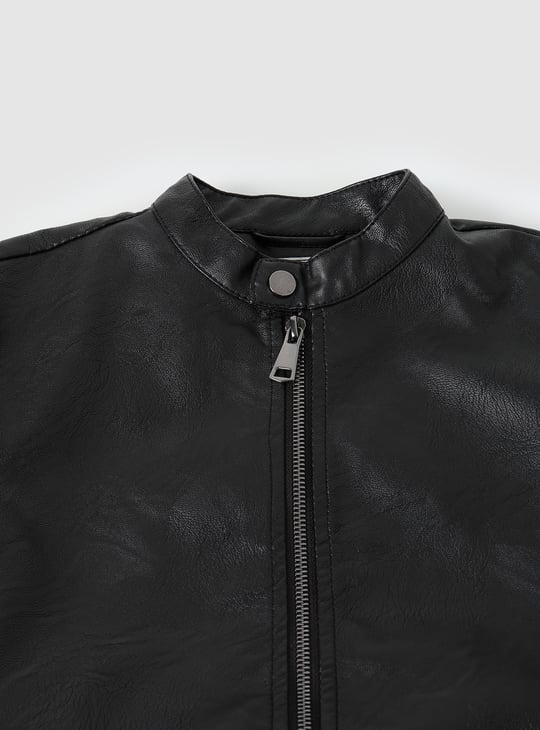Boys Solid Biker Jacket