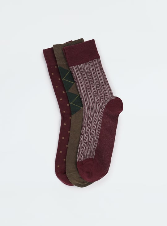 Men Printed Crew Length Socks - Pack of 3