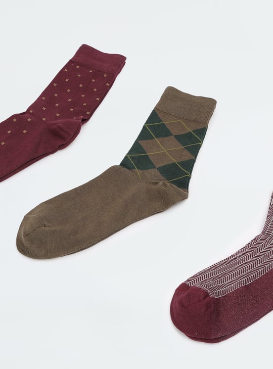 Men Printed Crew Length Socks - Pack of 3