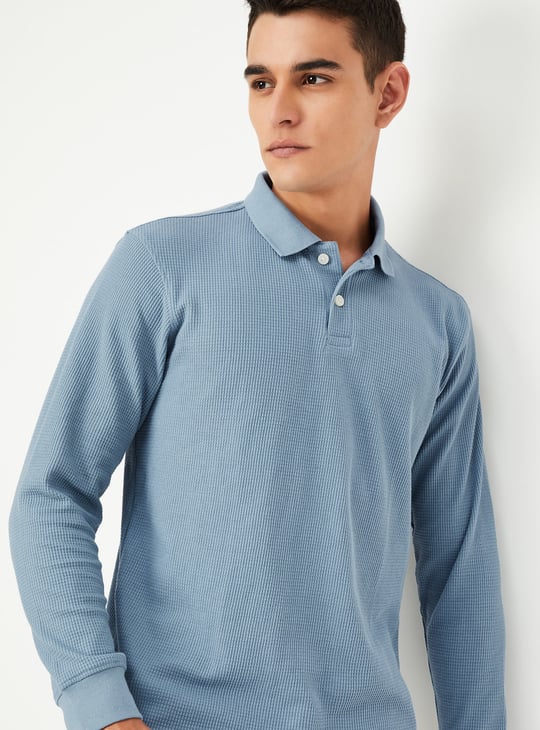 Men Knitted Full Sleeves Polo T-shirt