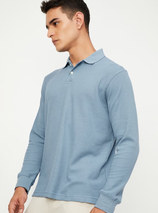 Men Knitted Full Sleeves Polo T-shirt