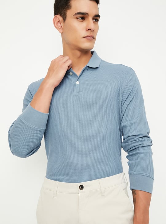 Men Knitted Full Sleeves Polo T-shirt