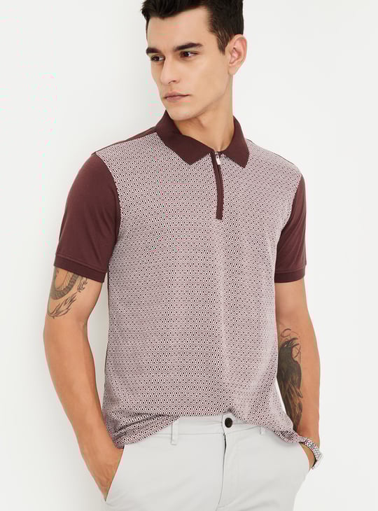 Men Colourblock Zip Polo T-shirt | Colourblock