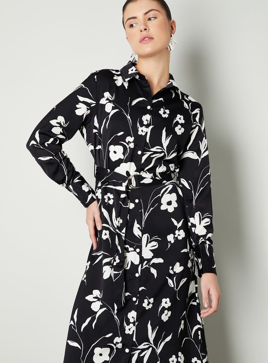 Women Printed Belted Shirt Dress