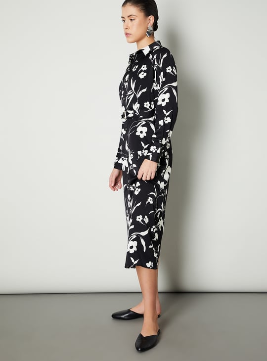 Women Printed Belted Shirt Dress
