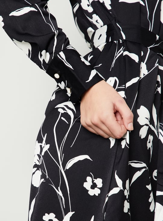 Women Printed Belted Shirt Dress