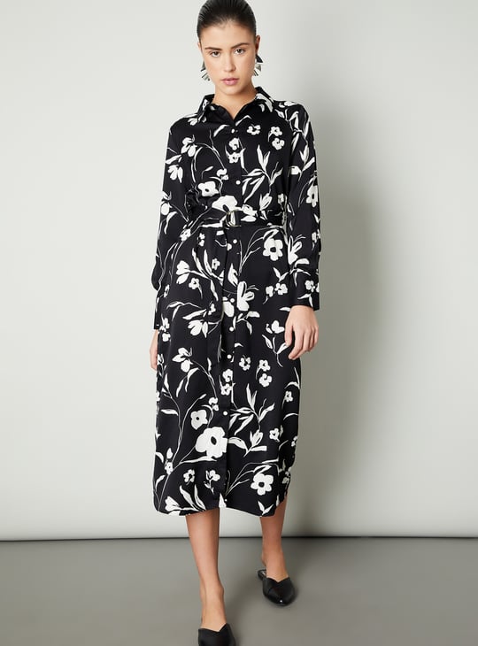 Women Printed Belted Shirt Dress