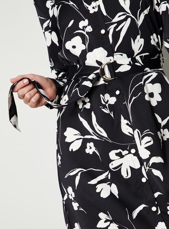 Women Printed Belted Shirt Dress