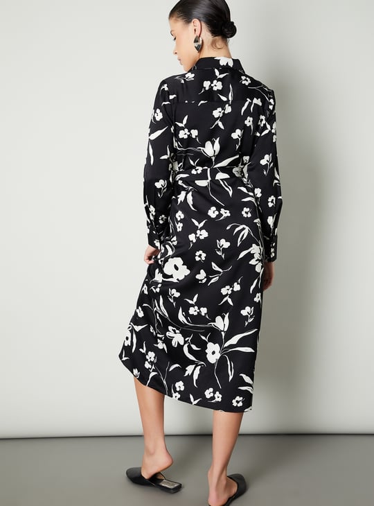 Women Printed Belted Shirt Dress