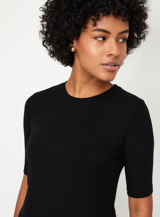 Women Rib Knit Top Black Ribbed