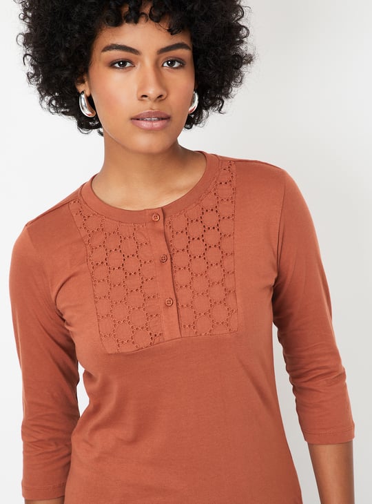 Women Lace Detail T-shirt | Orange | Lace