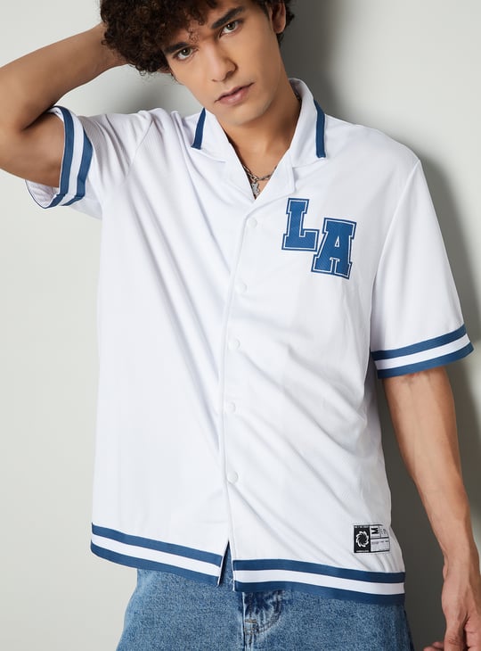 Men Relaxed Fit Resort Shirt with Striped Trim