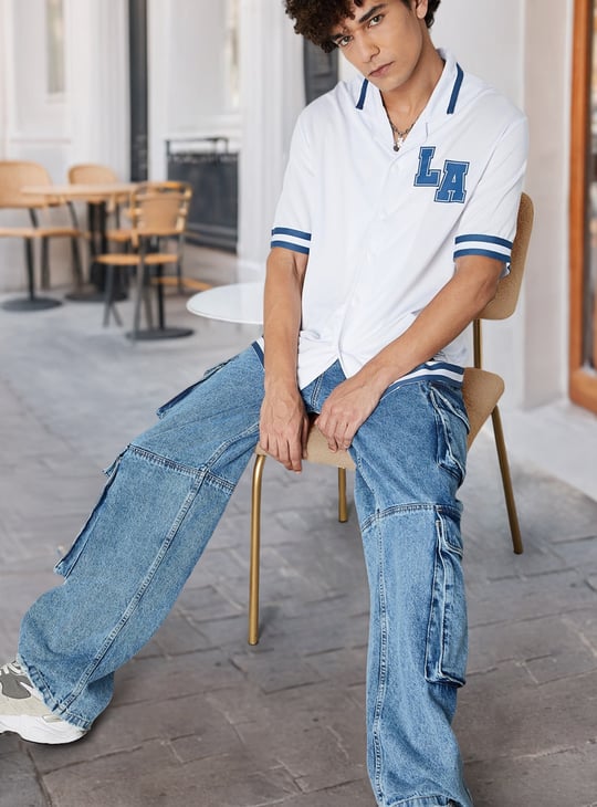 Men Relaxed Fit Resort Shirt with Striped Trim