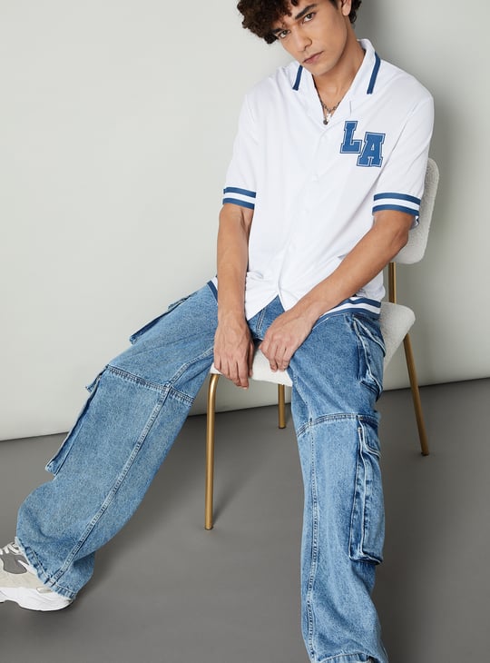 Men Relaxed Fit Resort Shirt with Striped Trim