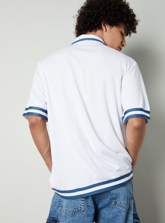 Men Relaxed Fit Resort Shirt with Striped Trim