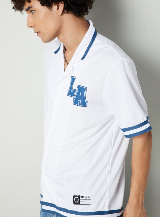 Men Relaxed Fit Resort Shirt with Striped Trim