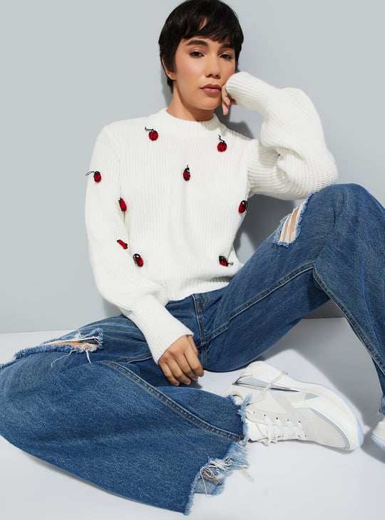 URB_N Women Bug Crochet Sweater